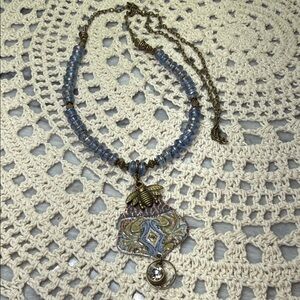 enameled pendant & bee & glass Beaded Necklace